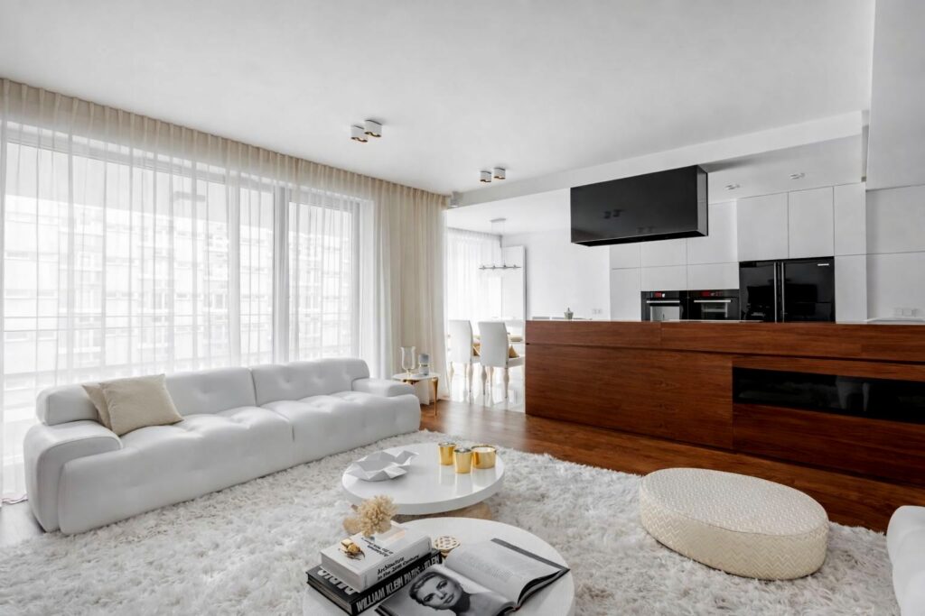 Modern living room in a luxury apartment for rent Warsaw Grzybowska