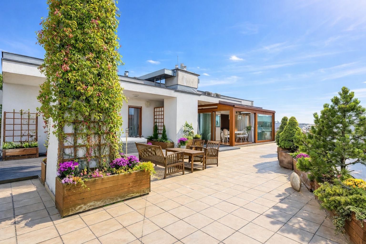 Spacious sunny terrace in a premium apartment Warsaw Wilanow